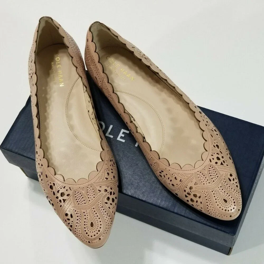 NIB Cole Haan Callie Laser-Cut Leather Flats in Mahogany Rose Size 6.5,8.5,9,9.5